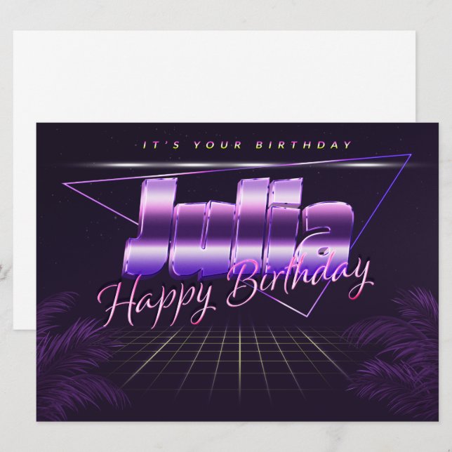 Julia Nom Prénom lila retro Carte Anniversaire (Devant / Derrière)