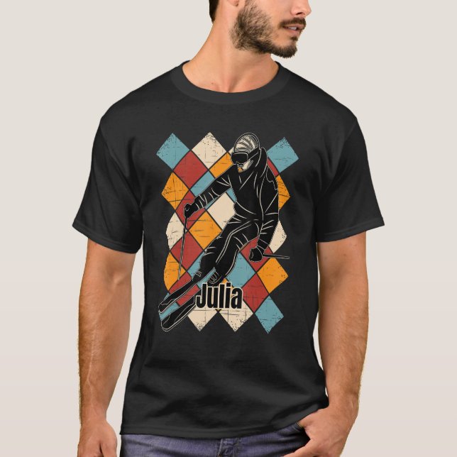 Julia Skipisten Vintager Skifahrername T-Shirt (Vorderseite)