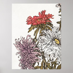 Julie De Graag Chrysanthemas Art Floral Woodcut Poster