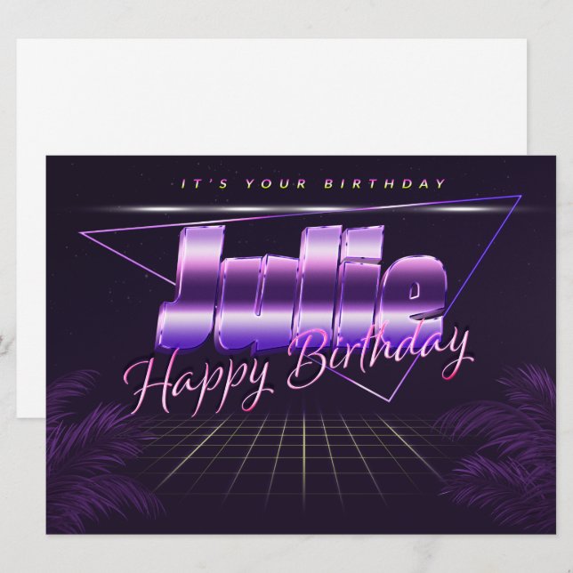 Julie Nom Prénom lila retro Carte Anniversaire (Devant / Derrière)