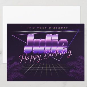 Julie Nom Prénom lila retro Carte Anniversaire