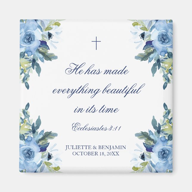 Juliette Dusty Blue Floral Christliche Gastgeschen Magnet (Vorne)