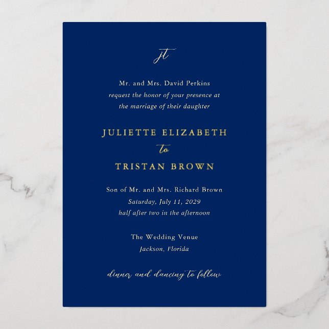 Juliette Elegant Wedding Folieneinladung (Vorderseite)