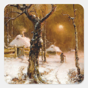 Julius Klever: Winterabendspaziergang Quadratischer Aufkleber