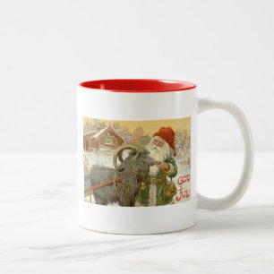 Jultomten füttert Weihnachten-Ziege ein Plätzche Zweifarbige Tasse