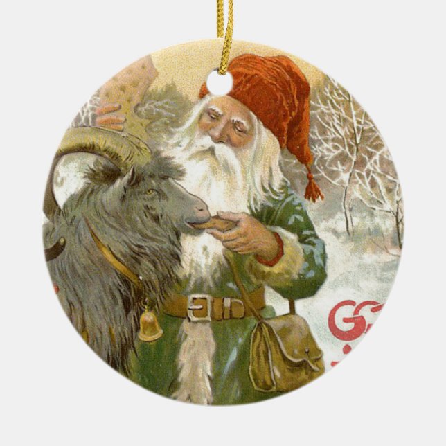 Jultomten Füttre Weihnachten Ziege ein Keks Keramikornament (Vorne)