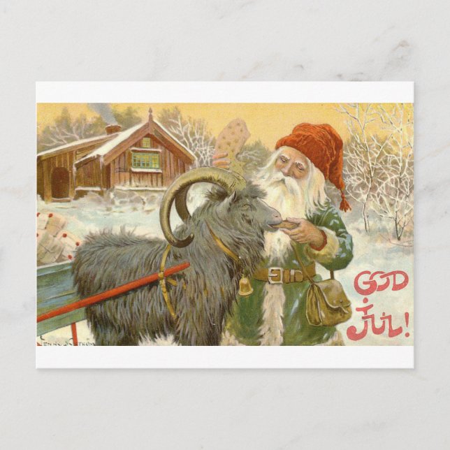 Jultomten Füttre Weihnachten Ziege ein Keks Postkarte (Vorderseite)