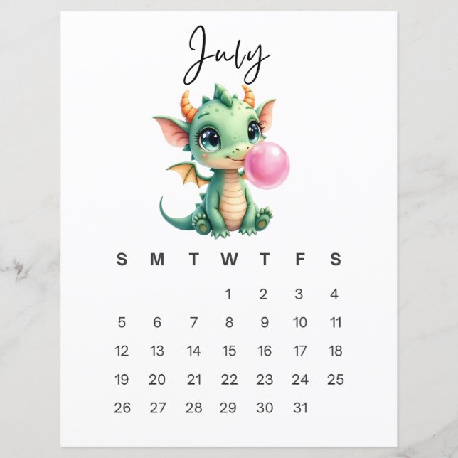 July Baby Dragon Art Print Whimsical Fantasy (Vorderseite)