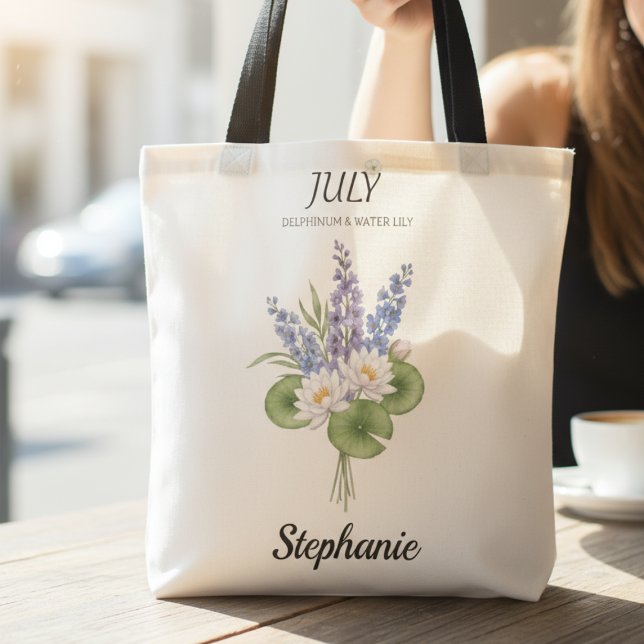 July Birth Flowers – Personalized Tasche (July birth month flower personalized tote bag)