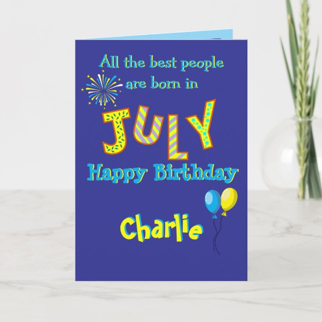 July Birthday Folded Greeting Card Karte (Vorderseite)