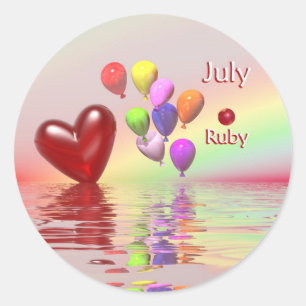 July Birthday Ruby Heart Runder Aufkleber
