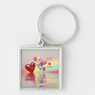July Birthday Ruby Heart Schlüsselanhänger