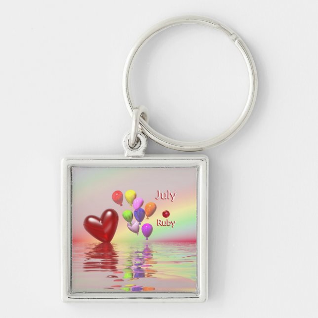 July Birthday Ruby Heart Schlüsselanhänger (Vorne)