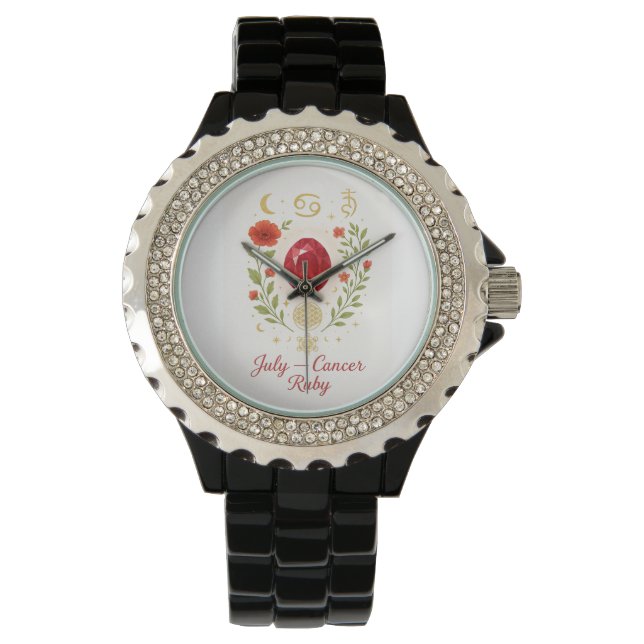 July Birthstone Ruby | Elegant Spiritual Wristwatc Armbanduhr (Vorderseite)