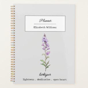 JULY LARKSPUR GEBURTSBLUME PERSONALISIERT PLANER