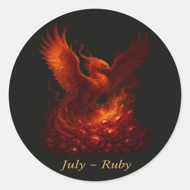 July Ruby - Phoenix & Fiery Birthstone Runder Aufkleber (Vorderseite)