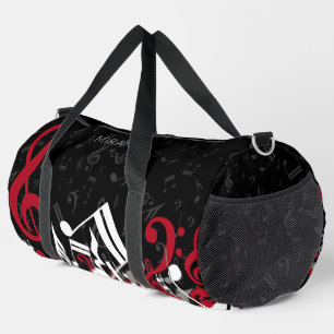 Jumbled Musiknotens Rot Grau und Weiß auf Schwarz Duffle Bag