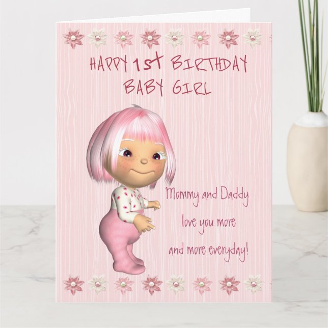 Jumbo Baby Girl 1. Geburtskarte Karte (Vorderseite)