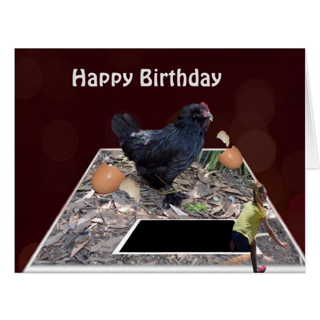 Jumbo Birthday Card Rieseneier Eating Rooster (Vorderseite (Horizontal))