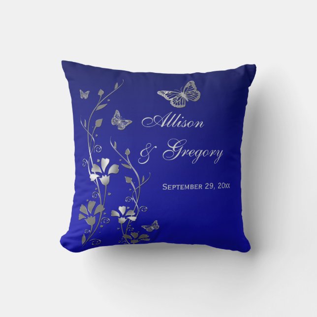 Jumbo Blue Gray Butterfly Floral Keepake Pillow Kissen (Vorderseite)