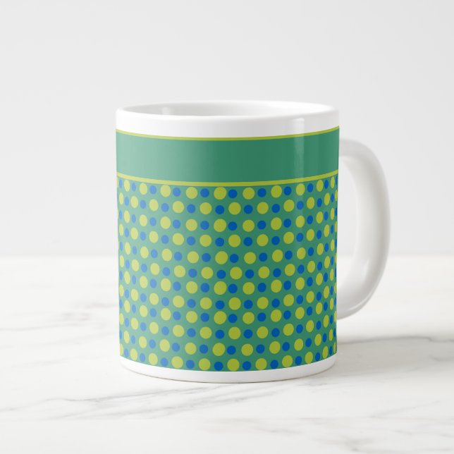 Jumbo Coffee Tasse, Blue und Green Polka Dots Jumbo-Tasse (Vorderseite Rechts)