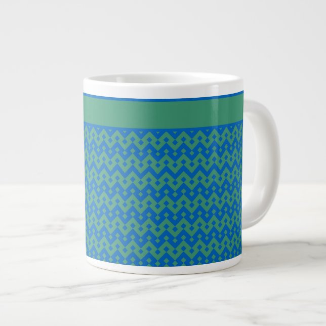 Jumbo Coffee Tasse, Emerald und Blue Geometric Jumbo-Tasse (Vorderseite Rechts)