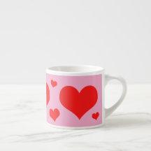 Jumbo-Esspresso-Tasse, rosa, mit roten Herzen