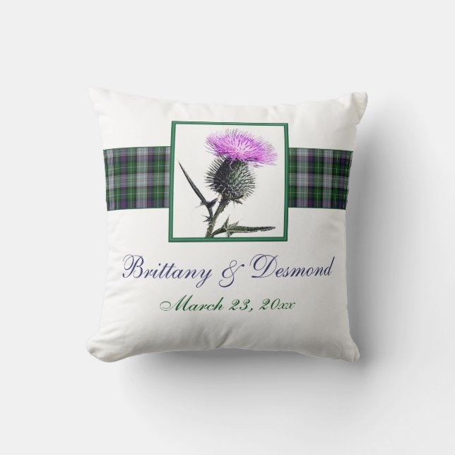 Jumbo Grün, Lila, Weißer Tartan, dünnes Kissen (Vorderseite)
