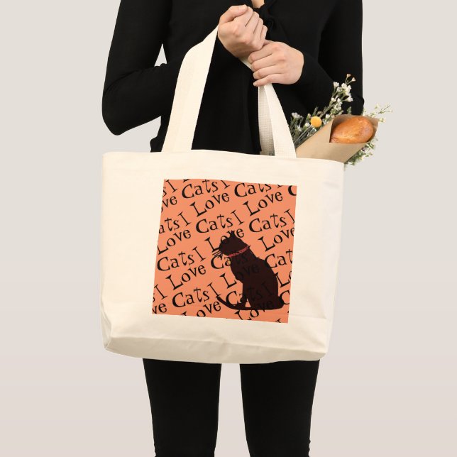 Jumbo I Liebe Katzen Mandarine und White Graphic T Jumbo Stoffbeutel (Vorderseite (Produkt))