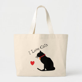 Jumbo I Liebe Katzen Rotes Herz und weiße grafisch Stoffbeutel