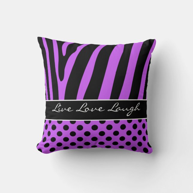 Jumbo Lila Black Zebra Stripe Polka Dots Pillow Kissen (Vorderseite)