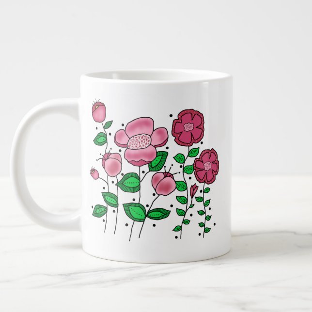 JUMBO Mug - Pink whimsical flowers Jumbo-Tasse (Links)