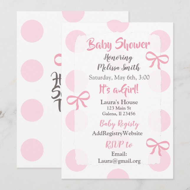 Jumbo Pink Polka Dot Mädchendusche Einladung (Vorne/Hinten)