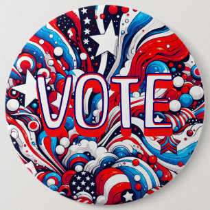 Jumbo-Sized Patriotic Red, White and Blue Vot Button