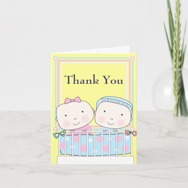 Jumeaux en Carte de remerciements bébé, fille et g (Devant)