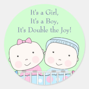 Jumeaux en Lit, Fille et Bébé Sticker