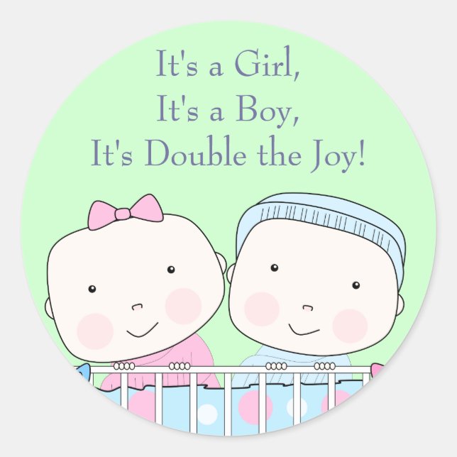 Jumeaux en Lit, Fille et Bébé Sticker (Devant)
