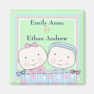 Jumeaux en Lit, Fille et Garçon Magnet