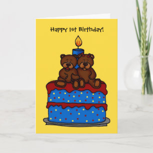 jumeaux fille sur la carte gâteau 1er anniversaire