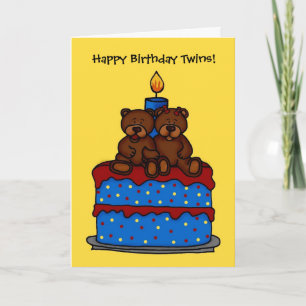 jumeaux fille sur la carte gâteau d'anniversaire
