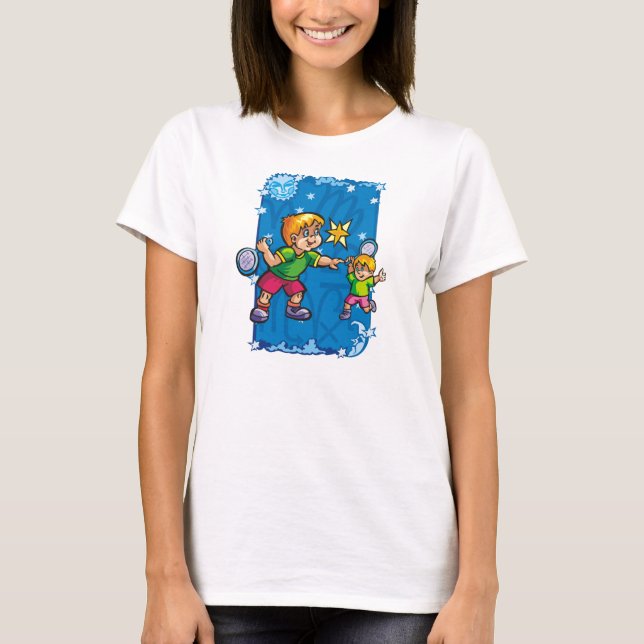 Jumeaux Gemini jouant au tennis dans le T-shirt St (Devant)