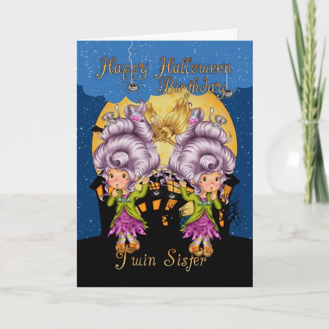 jumelle d'anniversaire halloween carte avec joli s (Devant)