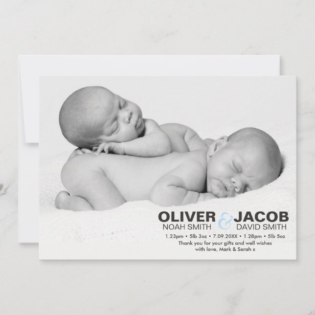 Jumelle le faire-part de naissance/carte de (Devant)