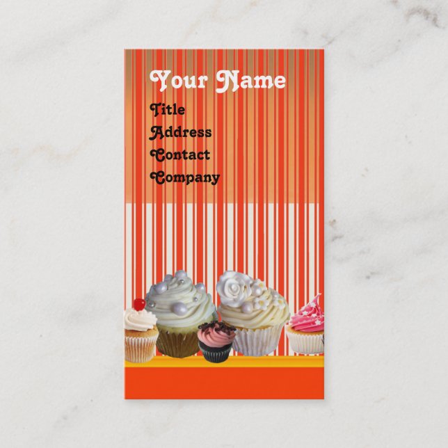 JUMMY CUPCAKE DESERT SHOP ORANGE RED WHITE STRIPES VISITENKARTE (Vorderseite)