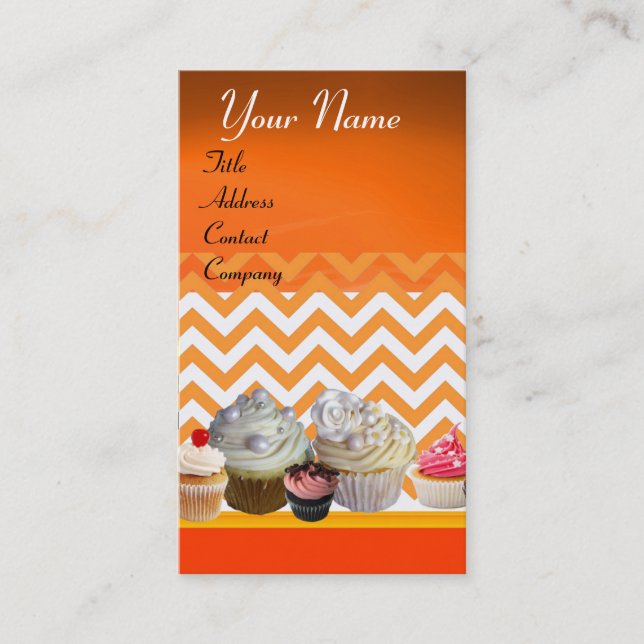 JUMMY CUPCAKES DESERT SHOP ORANGE WEISS ZICKZACK VISITENKARTE (Vorderseite)