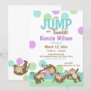 Jump and Tumble Monkey Birthday Party Einladung