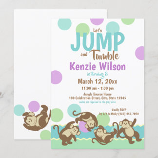 Jump and Tumble Monkey Birthday Party Einladung