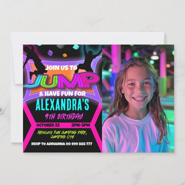 Jump Birthday Bounce House Trampolin Park Foto Einladung (Vorderseite)