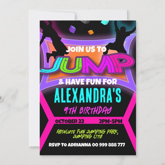 Jump Birthday, Bounce House Trampolin Park Girl Einladung (Vorderseite)