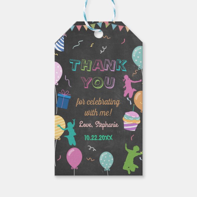 Jump Birthday Chalkboard Kid Trampolin Party Geschenkanhänger (Vorderseite)